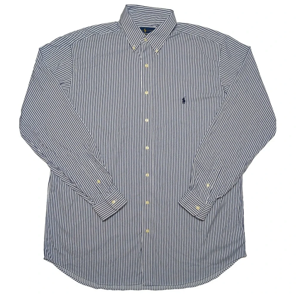 POLO RALPH LAUREN Performance Long Sleeve Button Shirt Blue Striped XLT XL Tall